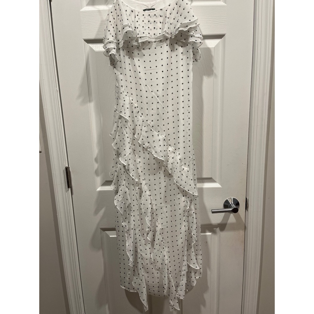 Wild Fable Polka Dot Ruffle Maxi Dress White Black Small Spaghetti Strap Chiffon